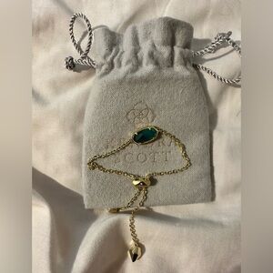 Kendra Scott Gold Elaina Adjustable Bracelet (Emerald Cat Eye)